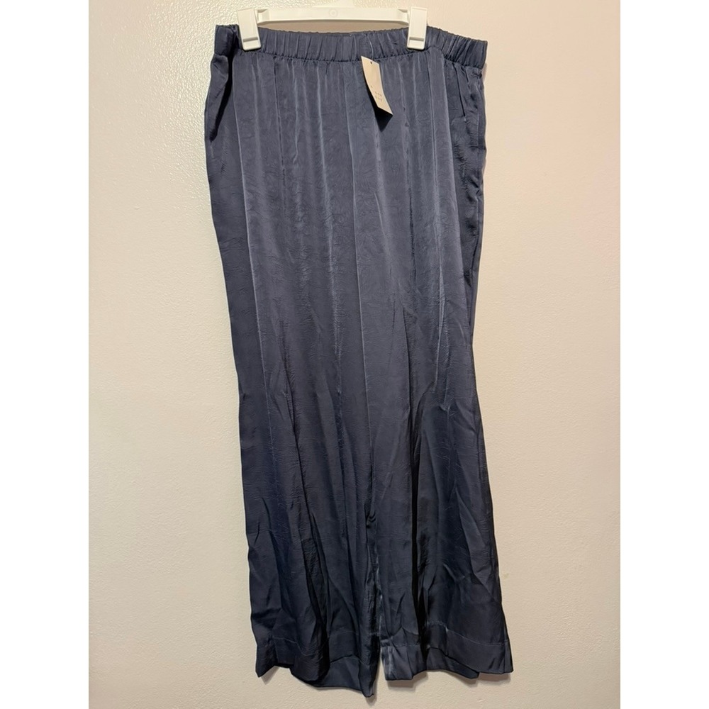 A New Day Navy Blue Satin High-Rise Wide Leg Pants XXL NWT Crinkle Texture